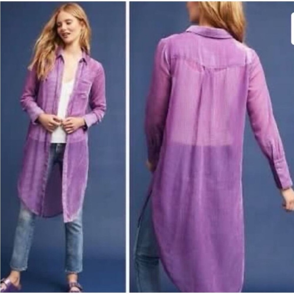 Anthropologie Akemi + Kim Purple Velvet Textured Sheer Duster Small